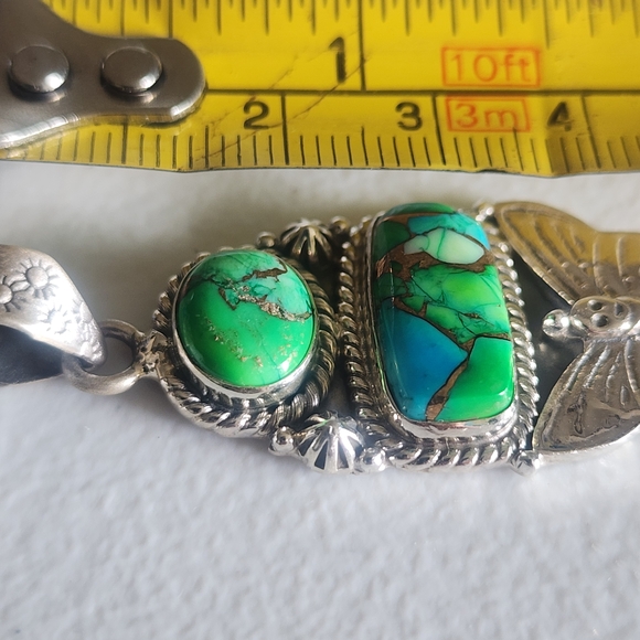 Artisan Pendant Sterling Silver Butterfly Peacock Dhalia Gemstones Bug Jewelry - Picture 7 of 7